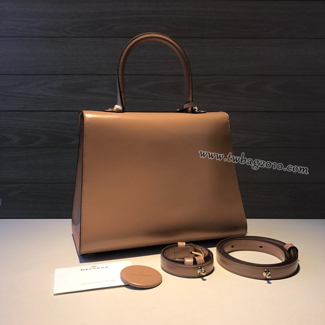Delvaux全新雙環頂級brilliant box皮奶茶色手提女包 德爾沃專櫃brilliant大號手袋 bxs1074